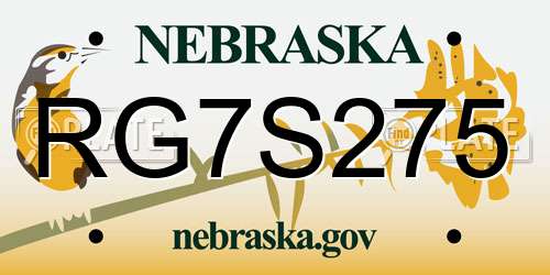 RG7S275 Nebraska License Plate