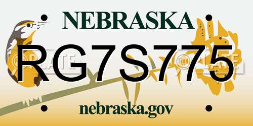 RG7S775 Nebraska License Plate