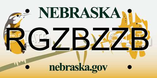 RGZBZZB Nebraska License Plate