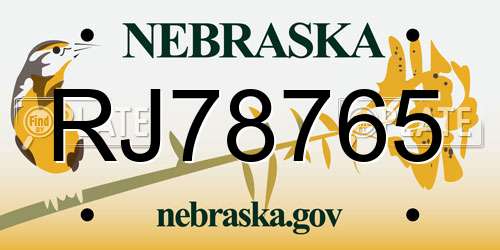RJ78765 Nebraska License Plate