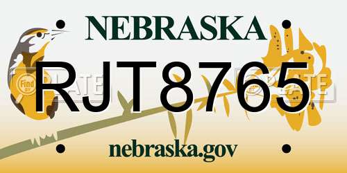 RJT8765 Nebraska License Plate