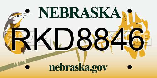 RKD8846 Nebraska License Plate