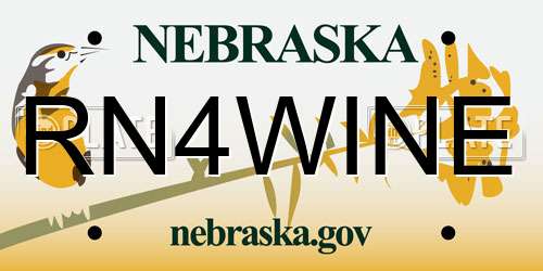 RN4WINE Nebraska License Plate