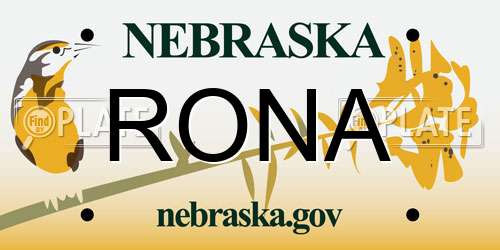 RONA Nebraska License Plate