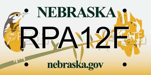 RPA12F Nebraska License Plate
