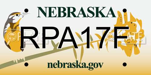 RPA17F Nebraska License Plate