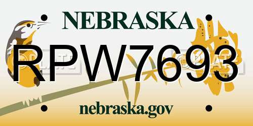 RPW7693 Nebraska License Plate