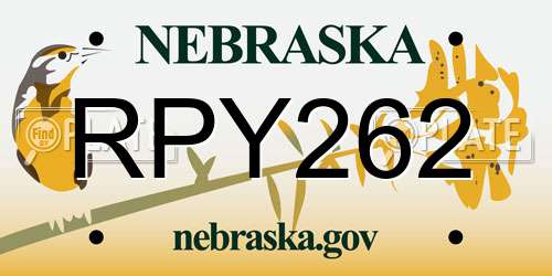 RPY262 Nebraska License Plate