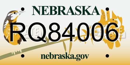 RQ84006 Nebraska License Plate