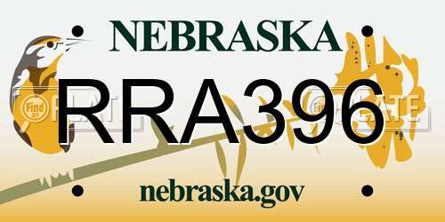 RRA396 Nebraska License Plate