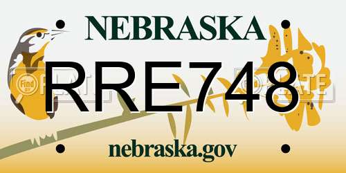 RRE748 Nebraska License Plate