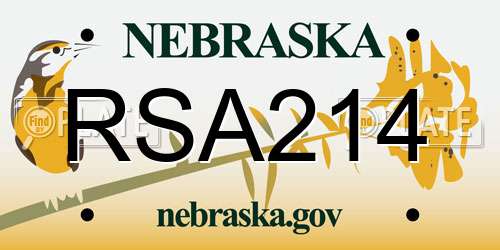 RSA214 Nebraska License Plate