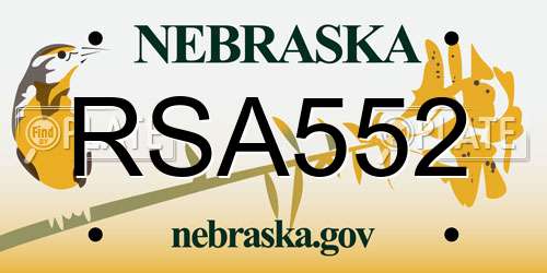 RSA552 Nebraska License Plate