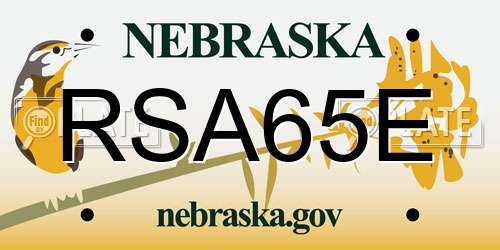 RSA65E Nebraska License Plate