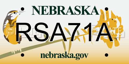 RSA71A Nebraska License Plate