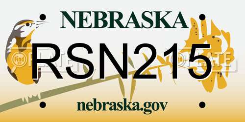 RSN215 Nebraska License Plate