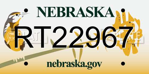 RT22967 Nebraska License Plate