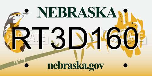 RT3D160 Nebraska License Plate