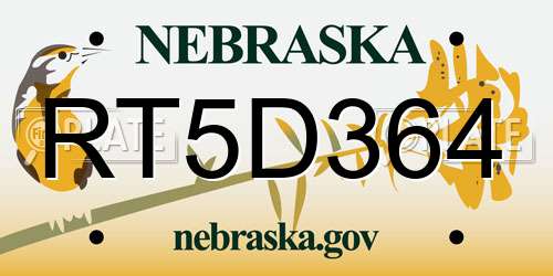 RT5D364 Nebraska License Plate