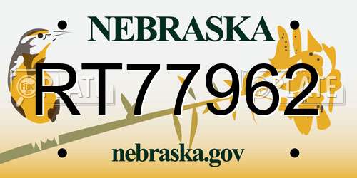 RT77962 Nebraska License Plate