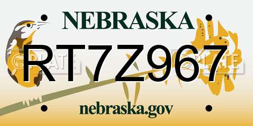 RT7Z967 Nebraska License Plate