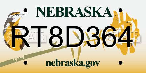 RT8D364 Nebraska License Plate