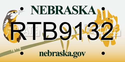 RTB9132 Nebraska License Plate