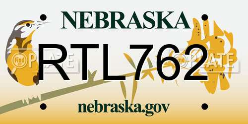 RTL762 Nebraska License Plate