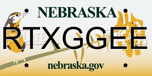 RTXGGEE Nebraska License Plate