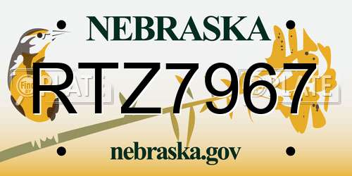 RTZ7967 Nebraska License Plate