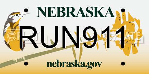 RUN911 Nebraska License Plate