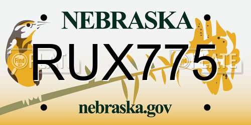 RUX775 Nebraska License Plate