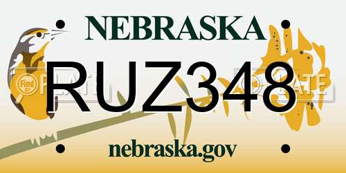RUZ348 Nebraska License Plate