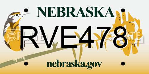 RVE478 Nebraska License Plate
