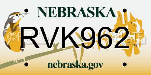 RVK962 Nebraska License Plate
