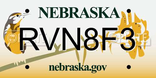 RVN8F3 Nebraska License Plate