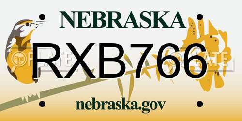 RXB766 Nebraska License Plate