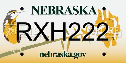RXH222 Nebraska License Plate