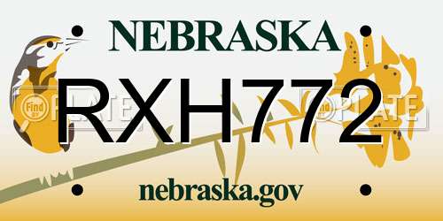 RXH772 Nebraska License Plate