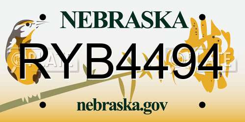 RYB4494 Nebraska License Plate