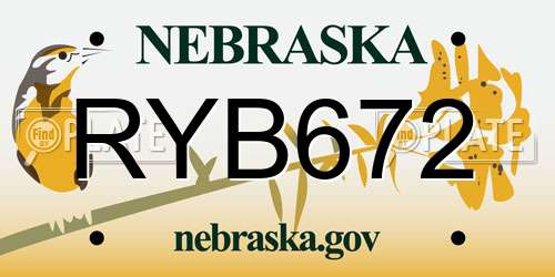 RYB672 Nebraska License Plate