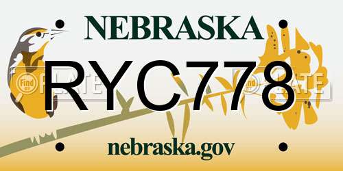 RYC778 Nebraska License Plate