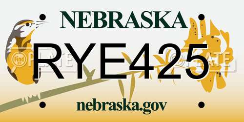 RYE425 Nebraska License Plate