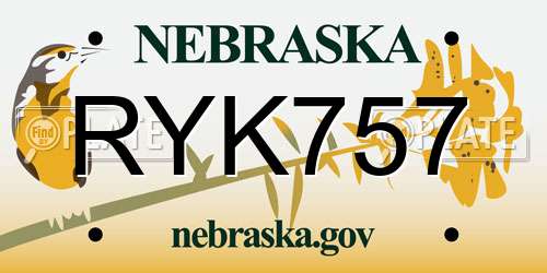 RYK757 Nebraska License Plate