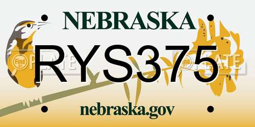 RYS375 Nebraska License Plate