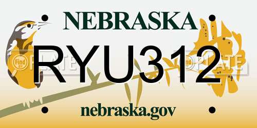 RYU312 Nebraska License Plate