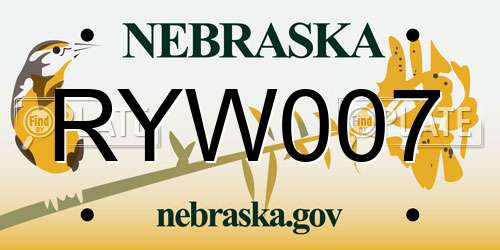 RYW007 Nebraska License Plate