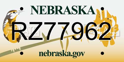 RZ77962 Nebraska License Plate