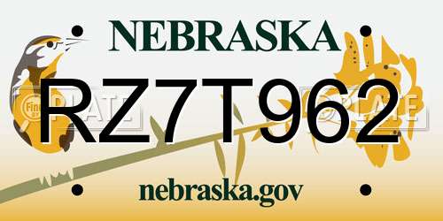 RZ7T962 Nebraska License Plate