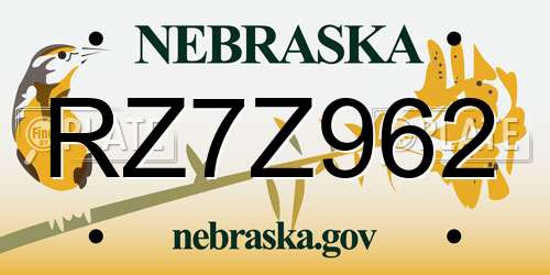 RZ7Z962 Nebraska License Plate